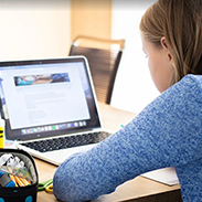 A woman looking at a computer screen